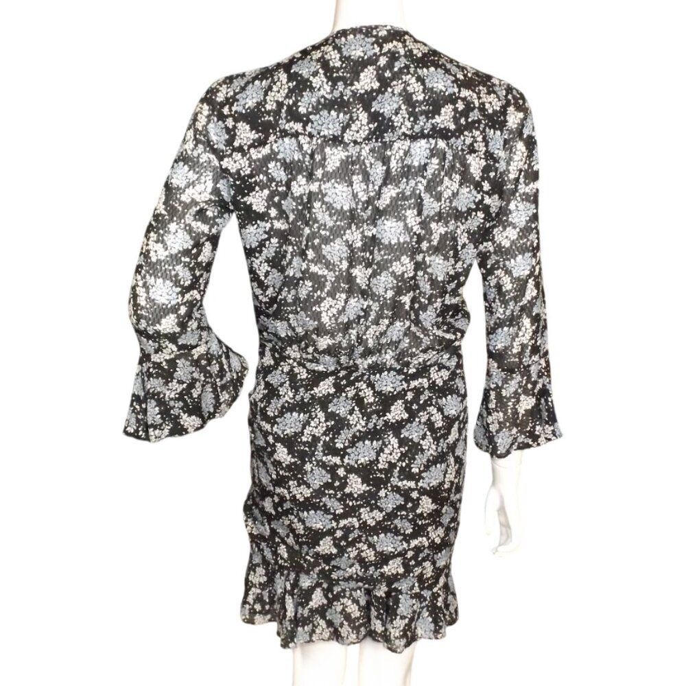 VERONICA BEARD Silk Dress, 6, Black/Floral, Semi-sheer, Mini/Short, 3/4 sleeves - Picture 6 of 15